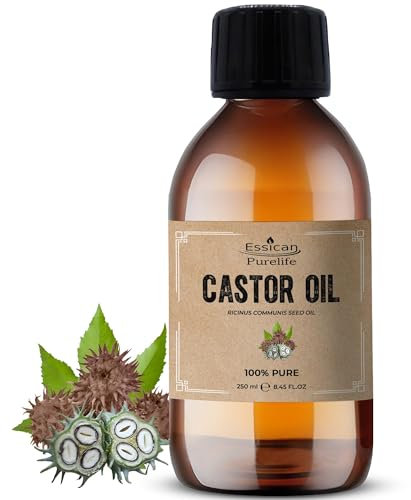 Essican Purelife Pure Castor Oil for Eyelashes 250ml, Fresh & Cold Pressed Castor Oil for Hair Growth, Skin Hydration, Eyebrow Oils Enhancement - Ideal for Body, Beard & Nails, Cruelty-Free