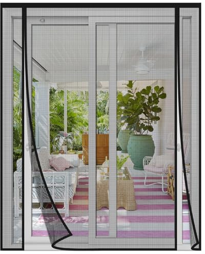 Risareyi Moustiquaire Porte Fenêtre Magnétique en Fibre de Verre, 220x220cm | Noir Filet, Anti UV, Double Ouverture Latérale Rideau Moustiquaire Aimantée Idéale pour Balcon Coulissante, Anti-insectes