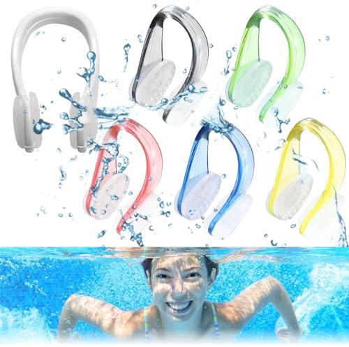 Plstod 6 Stück Nasenklammer Schwimmen, Nasenklammer Schwimmen Kinder, Silikon-Nasenklammern mit Boxen, Wasserdicht, für Erwachsene, Kinder und Anfänger (6 Farben)
