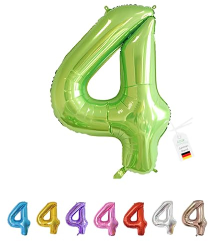 LITTLE BIRTHDAY | Zahlen Luftballon | Folienballon | Helium Gas Balloon Ballon | 101 cm | 0 1 2 3 4 5 6 7 8 9 in vielen Farben | Geburtstag | Kindergeburtstag | Deko | grün 4