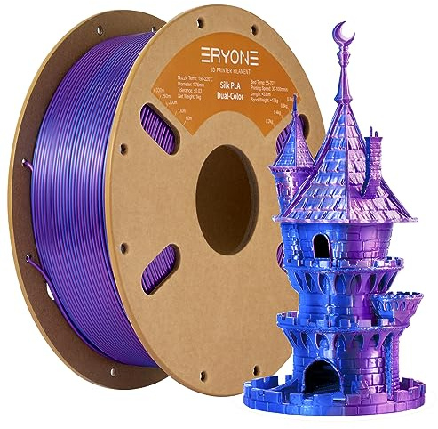 ERYONE Silk PLA Filament 1.75 mm, 3D Drucker Filament PLA Silk,+/- 0.03 mm,Seidiges Mehrfarbiges PLA-Filament,1 kg/Spule,Dual Seiden PLA，Lila & Blau