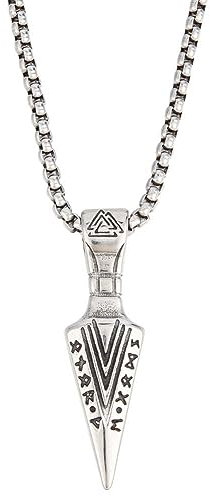 CREATCABIN Mens Arrow Necklace Arrowhead 304 Stainless Steel Viking Spear Pendant with Steel Wheat Chain Vintage Nordic Odin Amulet Pendant for Men Women Christmas Halloween