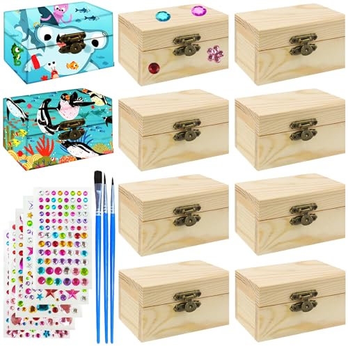 ELNLE Kleine Holzkiste Schatztruhe Kindergeburtstag Schatzkiste Holz Schatzkästchen mit Deckel Geschenkbox Mini Schatztruhen zum Bemalen Dekorieren und Basteln für Kinder(9 x 5 x 4,5cm)