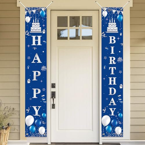 Koliphy Geburtstag Deko, Happy Birthday Banner, Geburtstag Tür Banner für Männer Frauen, Verdicken Stoff Geburtstagsbanner Dekoration für Drinnen Draußen, 180x30cm, Blau