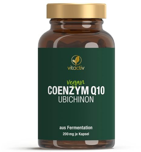 VITACTIV Coenzym Q10 200 mg Ubichinon je Kapsel, vegan, 90 Kapseln | 1 Kapsel täglich, eine Dose für 3 Monate, gewonnen aus pflanzlicher Fermentation, ergänzt durch Vitamin B1
