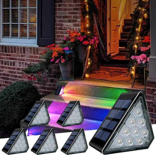 CREATESTAR Lampe Solaire pour Escalier, Lot de 6 Lampes Solaires d'extérieur de Couleurs RGB IP67 Etanche Lumière Solaire Jardin pour Escaliers, Marches, Jardin, Terrasse