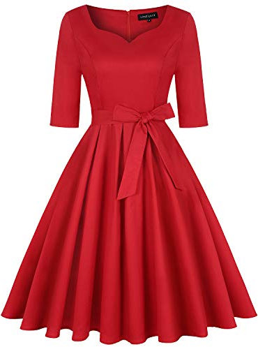 MINTLIMIT Women's 1950s Sweetheart Vintage Dresses Audrey Hepburn Style Party Dresses (Plain-Red Medium)