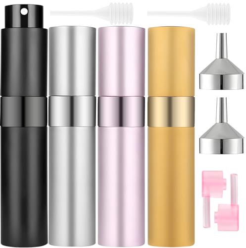 OHWODA Atomizador de perfume de aluminio, 8 ml, recargable, mini atomizador de bolsillo, botella pulverizadora portátil (4 unidades)