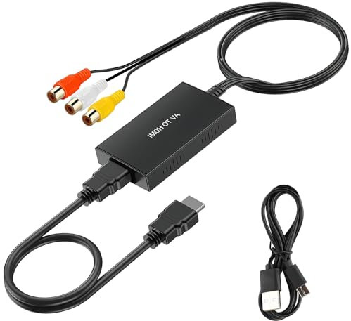 DAWRIS RCA auf HDMI, 1080P AV auf HDMI Adapter, Cinch auf HDMI Adapter mit HDMI-Kabel für PS2/PS3/Xbox/SNES/N64/STB/VHS/VCR Videorecorder DVD, Unterstützt PAL/NTSC
