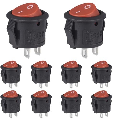 VEXUNGA Wippschalter Mini Kippschalter Rund 2 Polig Rot Ein/Aus Schalter Klein 3A 250V AC 6A 125V 15MM Kunststoff Push Button Switch (10 Stück)