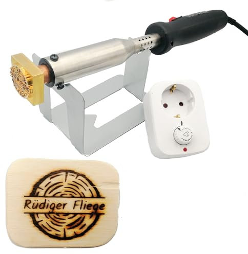 elektrischer Brandstempel mit deinem Schriftzug im Motiv Holzscheibe Rund für Holz, Leder, Pappe - personalisiertes Brandeisen, individueller Brennstempel in 60 x 53 mm