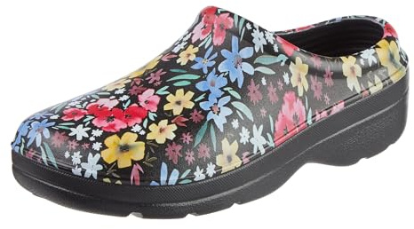 totes Women's Everywear Lightweight Waterproof Bailey Garden Clog, Black Garden Floral, 6 US
