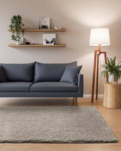 Interiyou Hochflor Teppich Sofia - 80x150 cm Hellgrau - flauschig und einfarbig - waschbar und rutschfest - weicher Langflor