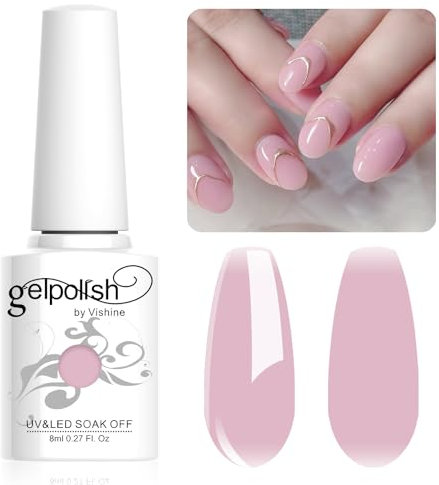 Vishine 8ml Vernis Gel Sem- Permanent Jelly Pink, Soak Off UV LED Vernis à ongles Gel Semi Permanent Rose pour Nail Art Gel French Manucure