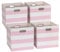 BinWhiz 4-Pack 33x33x33 cm Foldable Storage Cube Bins, Fabric Stripes Home Organizer Boxes with Metal Handles for Kallax Shelves, Closet, Cabinet, Bookcase Decor and Laundry (Pink & White)