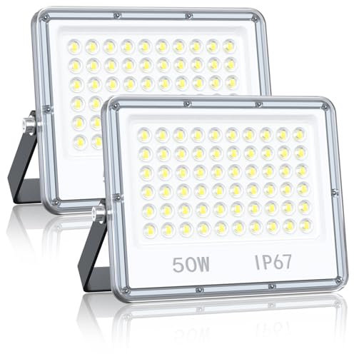 YIQIBRO Spot Projecteur LED Extérieur 50W 5000LM 2 Pièces, IP67 Étanche Lampe Halogene LED Exterieur, 7000K Blanc Froid Phare Exterieur Pour Patio, Jardin, Terrasse