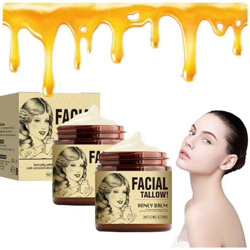 Beef Tallow and Honey Balm, Grass Fed Grass Finished Organic Face Cream with Raw Wild Honey, Unscented Hydrating Beef Tallow Face Moisturizer Body Lotion for Dry, Sensitive Skin (2pc)