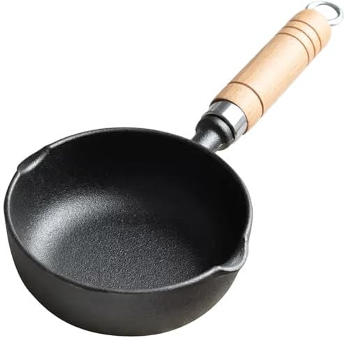 Butter Melting Pot, Non-Stick Cast Iron Sauce Pot with Wood Handle, Small Cast Iron Melting Pot, Hanging Butter Warmer for Oil Milk Candy Chocolate Style 2 Sets