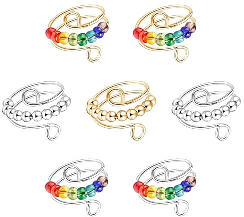 Invasye 7 Stück Anti Stress Ring Set, Verstellbare Anxiety Ring,Stapelbare Rotationsringe,bunte Angstringe,Geschenke für Frauen, Mädchen, Tochter, Mutter, Ehefrau, Unisex