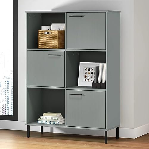 Homgoday Bücherregal mit Metallbeinen Grau 90 x 35 x 128,5 cm Massello Oslo Schrank Bücherregal Vitrine Vertikales Bücherregal Platzsparend Bücherregal Standregal für Wohnzimmer Arbeitszimmer