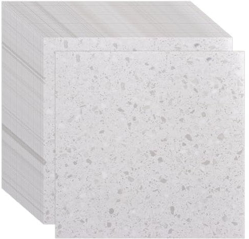 AHAQU 40PCS Floor Tiles Self Adhesive Covers 38.7 ft²/3.6 m², 30x30cm/11.8x11.8in Vinyl Floor Tiles, Waterproof Peel and Stick Floor Tiles for Bathroom, Kitchen, Bedroom, Living Room- White