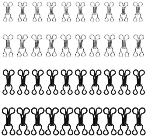TRKETK 40 Paar Nähen Haken und Augen Verschluss, BH-Haken-Ösen-Verschluss Nähhaken und Ösenverschluss zum Nähen 4 Größen Nähen DIY-Bastelzubehör für BH, Kleidung, Röcken, Hosen (Silber, Schwarz)