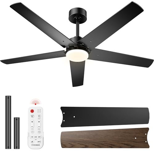 VIVOHOME Ventilatori da soffitto con luci 52 pollici/132 cm basso profilo con luce e telecomando incasso per camera da letto soggiorno garage 6+1 velocità 3CCT Timer dimmerabile silenzioso reversibile