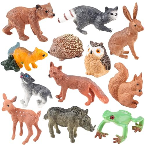 AENIMELY Lot de 12 figurines d'animaux de la forêt - Jouet de la jungle - Ours - Décoration de gâteau d'anniversaire - Cadeau pour enfants