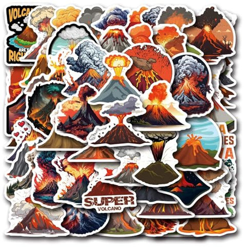 Bric Dodo 50 Stück Volcano Aufkleber Auto Laptop Telefon Gitarre Skateboard Motorrad Vulkan Stickers Set Vinyl Wasserdicht Aesthetic Aufkleber für Jugendliche Kinder Erwachsene