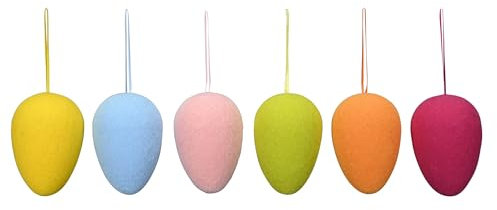 Posiwio putzige Bunte wetterfeste Kunststoff-Osterhasen oder Ostereier mit beflockter Oberfläche als Anhänger für den Osterstrauch je farblich Sortiert als 6-er oder 12-er Set (6, Ei groß)