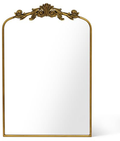 Awhtixbo Gold Barock Spiegel Antik-Vintage mit Goldrand & Bögen Dekorativer Halbrund Spiegel als Wanddekoration für Wohnzimmer, Flur Prunkvoller Wandspiegel im Barockstil 60x90 cm