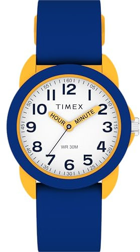 Timex Kids Time Machines 30 mm Watch, Blue Silicone Strap White Dial Yellow Case TW2W92100