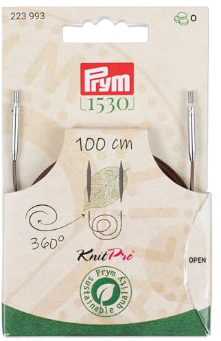 Prym 223993 Natural Kunststoffseil & Zubehör, 360° drehbar, 100 cm | Austauschbares Seil für Rundstrickstricknadeln & Tunesische Häkelnadeln, braun