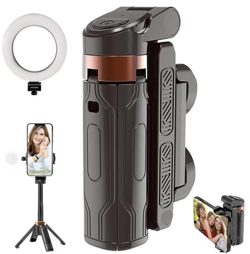 SnapPro 3-in-1 Creator Stick - Tripod, Selfie, Selfie Stick Stativ mit Fülllicht, 360° Drehbarer Handy Stativ mit Fernbedienung & Bluetooth, Ausziehbares Selfie StativStänder für Reisen (1 licht)