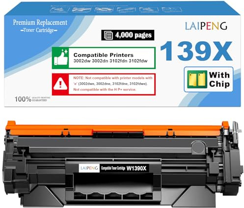 LAIPENG 139X W1390X ( 139A W1390A ) Tonerkartusche [MIT CHIP] Kompatibel für HP LaserJet Pro 3002dw 3002dn MFP 3102fdn 3102fdw Drucker Hohe Kapazität 4000 Seiten (Schwarz x 1)