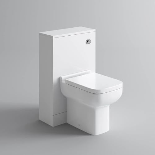 iBathUK Avon WC Toilet Unit, Back to Wall Concealed Cistern Cabinet, Durable Moisture-Resistant Construction, Square Design Modern Bathroom Furniture in Premium Gloss White Finish, 500mm