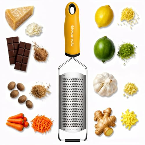 ELEGANCIO Edelstahl Käsereibe + gratis Mini Reibe Parmesanreibe Küchenreibe feine Ingwerreibe Muskatnuß Reibe Multireibe Zitronen Zester Handreibe mit Schutzabdeckung (Gelb)