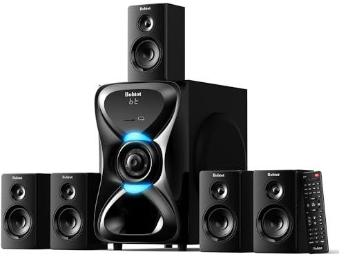 Bobtot Surround Sound System Wireless Rear Satellite Speakers, 1000W Peak Home Cinema Sound Systems, 8 inch Subwoofer, 5.1/2.1 Channel, Deep Bass with ARC, Optical, Bluetooth, Karaoke Input