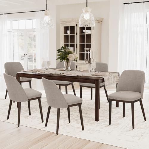 COLAMY Gepolsterte Esszimmerstühle 6er Set, Moderne Küchenstühle mit Rückenlehne, Stoffstuhl mit Holzbeinen für Esszimmer, Küche, Restaurant, Camel
