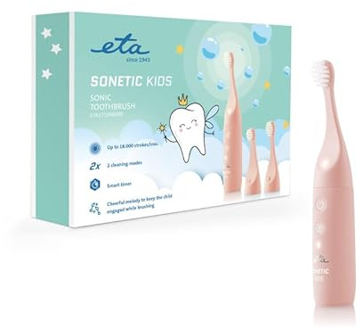 ETA Sonetic Kids I Kinder Schallzahnbürste mit 18 000 Bewegungen/min I 2 Reinigungsmodi & USB‑Ladung I Rosa