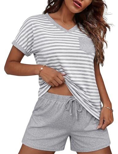 Jahetuul Pigiama Donna Estivo Cotone Leggero Completo Pigiami Due Pezzi | Manica Corta Design a Finta e Pantaloncini Tinta Unita con Tasche Morbido Casuale a Casa