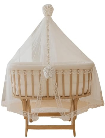 Bebek On For Babywiege aus massivem Buchenholz mit Schaukelfunktion und Feststellmechanismus, Holz Beistellbett für Neugeborene, Inklusive Matratze & Bettset aus Baumwolle, ca. 96 × 70 × 150 cm