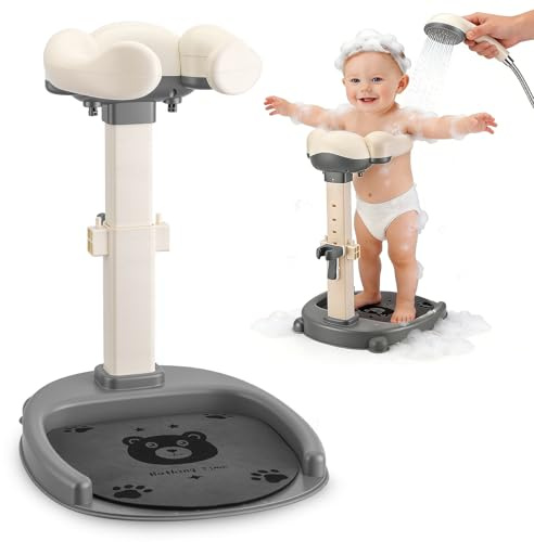 Support Baignoire Bébé, Douche Bébé Debout Réglable Antidérapant | ABS sans BPA, hauteur réglable 40-57 cm, base antidérapante, accoudoirs ajustables, support douchette pour bébé