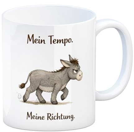 speecheese Kaffeebecher Eddi Esel Mein Tempo Meine Richtung | für Tierfans lustige Tasse mit Spruch für Tierliebhaber