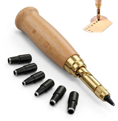 6-Teiliges Automatische Lochstanzer Papier,Lochstanze,Lederlocher,6 GrößEn:1,5 Mm,2 Mm,2,5 Mm,3 Mm,3,5 Mm,4 Mm,Holzgriff,Locher Zum NäHen Leder Papierhandwerk,Briefmarken Stanzer,Lochzange Papier