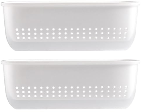 DOITOOL 2Pcs Double-Layer Plastic Vegetable Fruit Strainer Baskets with Wall-Mounted Design, Half Bowl Sink Strainer Basket for Quick Draining in Indoor Kitchen and Outdoor Camping