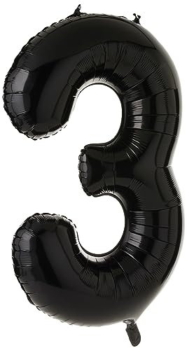 Black Number 3 Shaped Large Foil Balloon (86cm) 1 Piece - Perfect for Birthday Parties and Special Events
