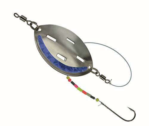 Jenzi DEGA Butt-Löffel fertig montiert, mit Haken, Wirbel, Schnur und Leuchtperlen, DREI Farben und Gewichten verfügbar (Blau, 60g)