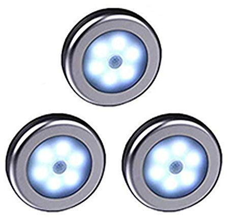 WRalwaysLX Lampe LED sans fil avec détecteur de mouvement pour placard, escalier, couloir, cuisine, chambre à coucher (3pcs) (coquille d'argent (lumière blanche)