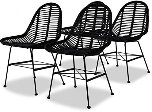 vidaXL 4 x Esszimmerstühle aus natürlichem Rattan, Schwarz